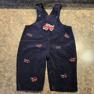 BABY BOY towtruck pickup navy corduroy overalls 6/9 Months